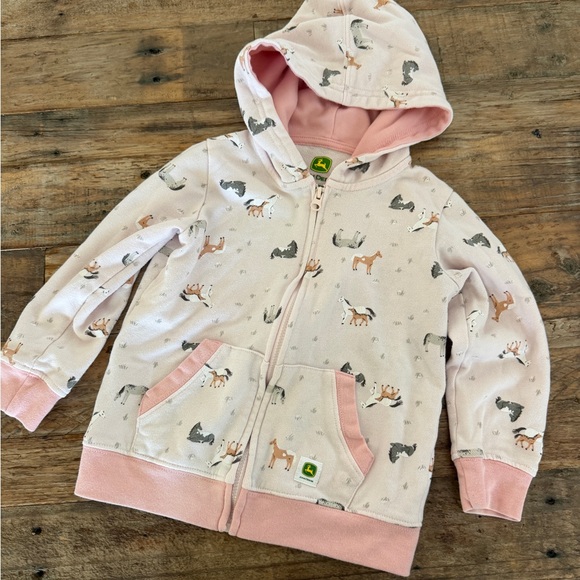 John Deere Other - John Deere Pink & Dusty Pink Horse Print Hooded Zip Sweatshirt